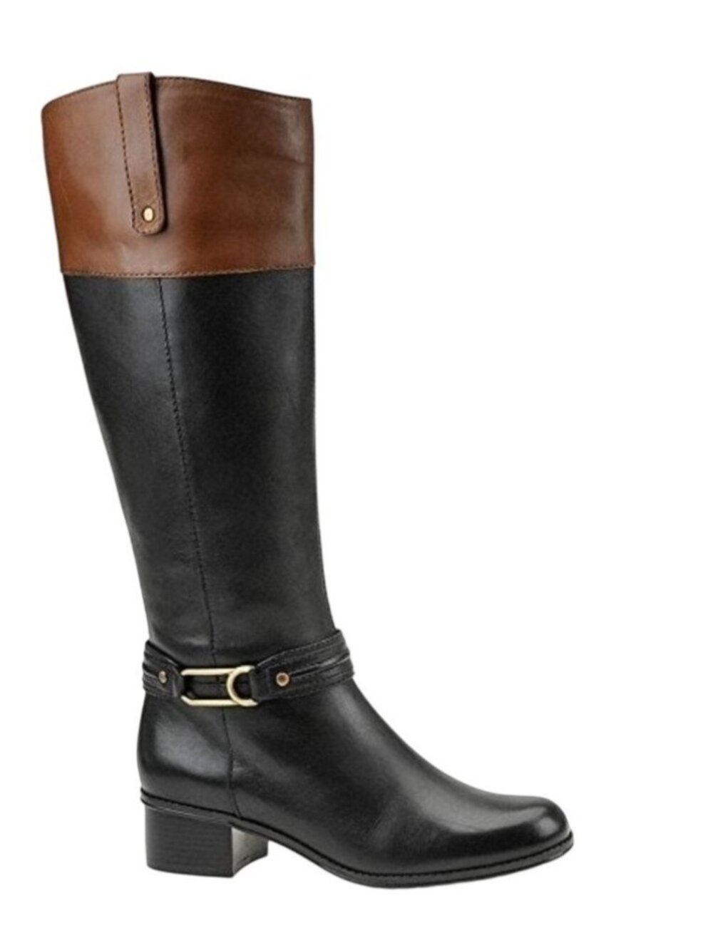 Bandolino Womens 6 M Riding Boots Leather Coloradee Wide Calf Black Brown Cowgir